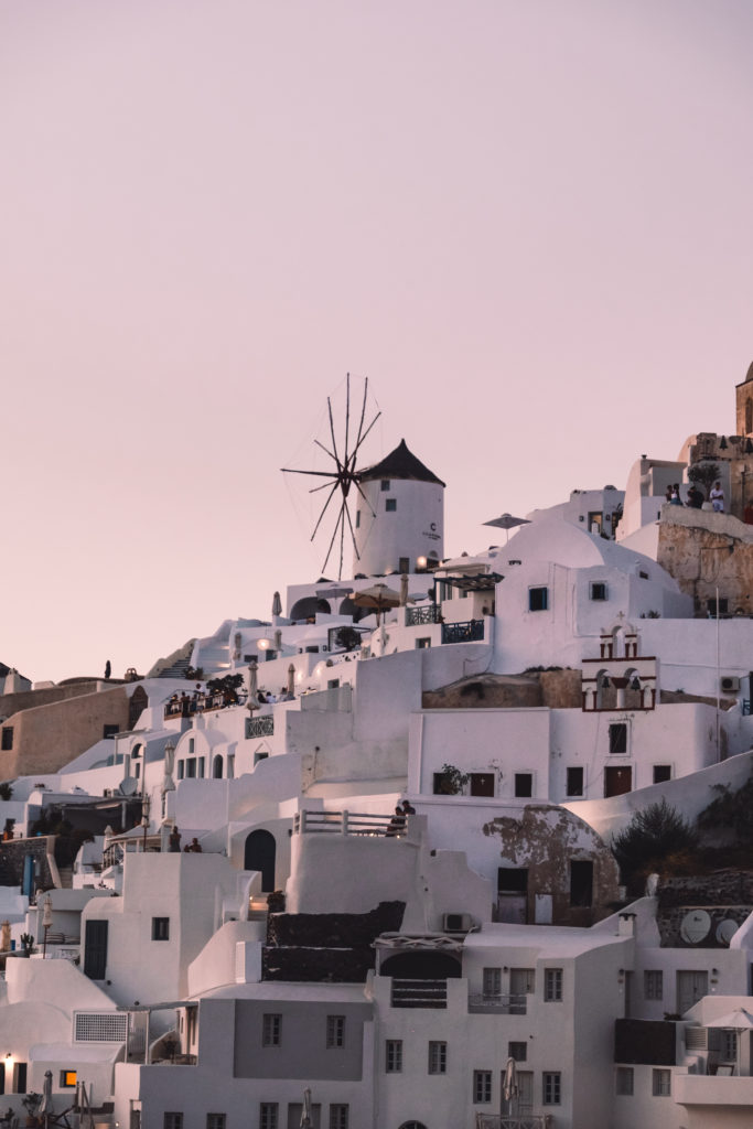 la puesta de Sol en Santorini